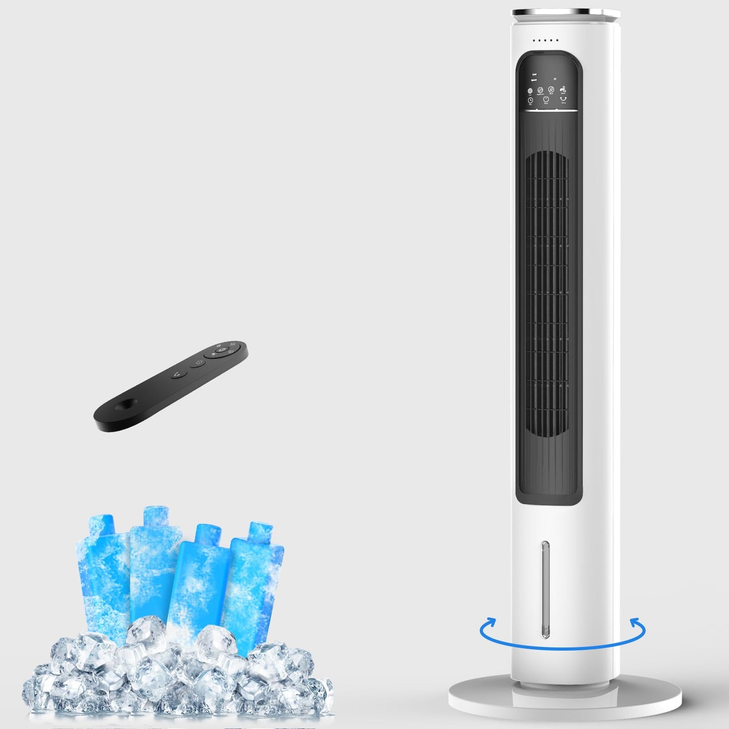 Windowless Portable Air Conditioners, 37.5 Evaporative Air Cooler w/Remote, 2.5L Water Tank & 4 Ice Packs, 70 Oscillating, 12H T