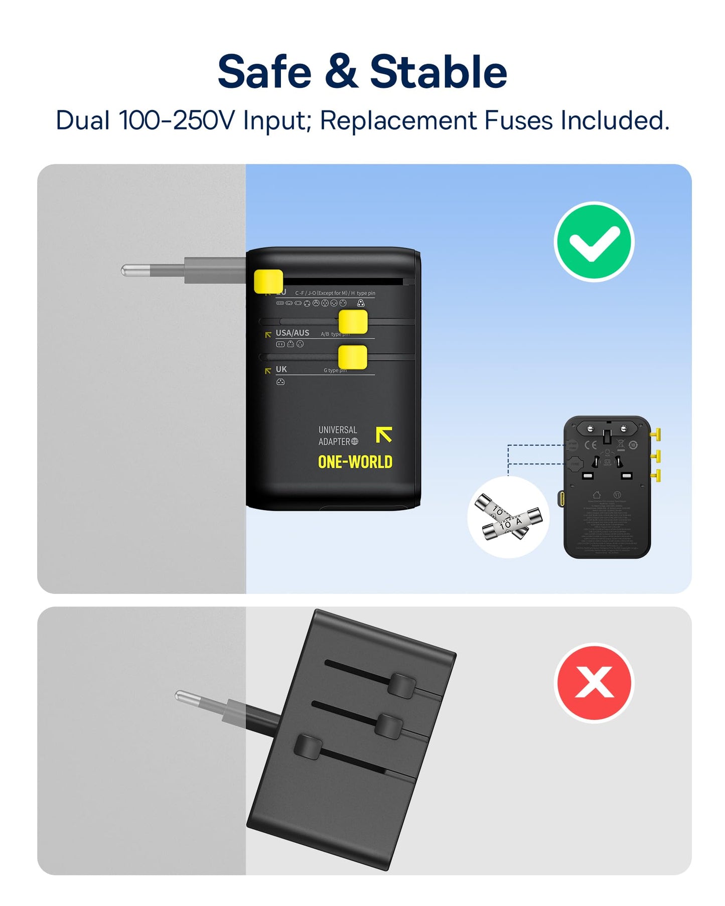 Baseus 70W Universal Travel Adapter with Retractable Cable, 6-in-1 International Plug Adapter, USB-C PD Fast Charging Worldwide Wall Charger for USA/EU/UK/AUS and Over 200 Countries - Enercore CG11