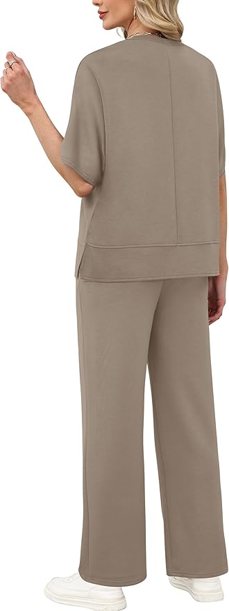 XIEERDUO Women's Side Slit Lounge Sets 2 Piece Travel Outfits Airport Tracksuit Oversized Wide Leg Loungewear S-3XL