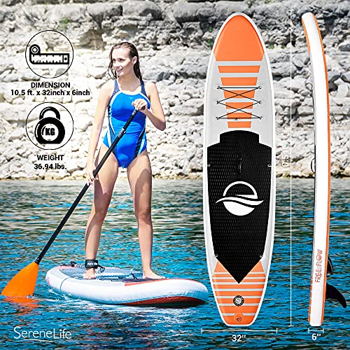 SereneLife Inflatable Stand Up Paddle Board (6 Inches Thick) Bundle with Premium SUP Accessories