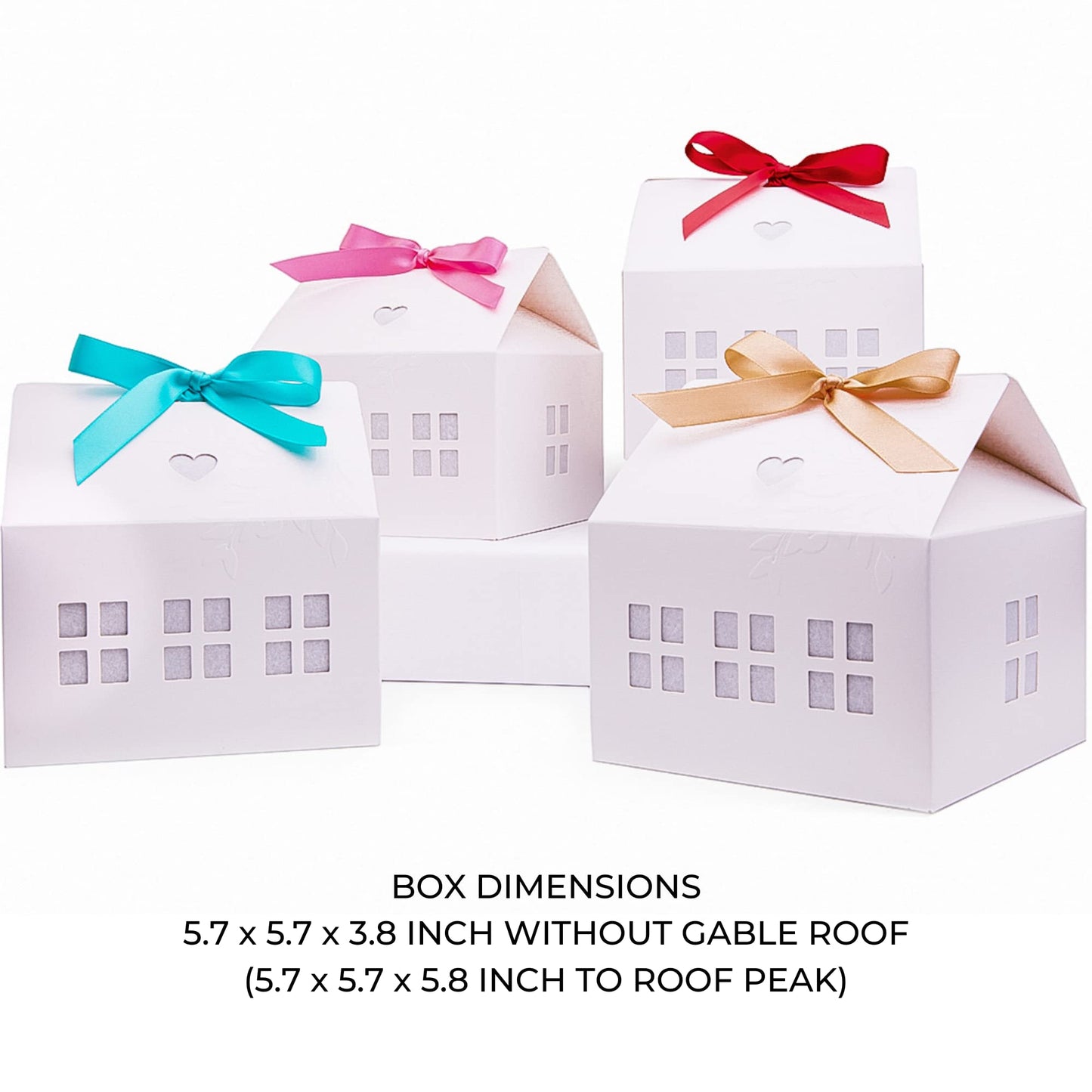 Karentology 20 Pcs Classic House Shaped Gift Boxes with Bright Ribbons for Treats, Desserts, Fancy Cookie, White Gable Bakery Packaging