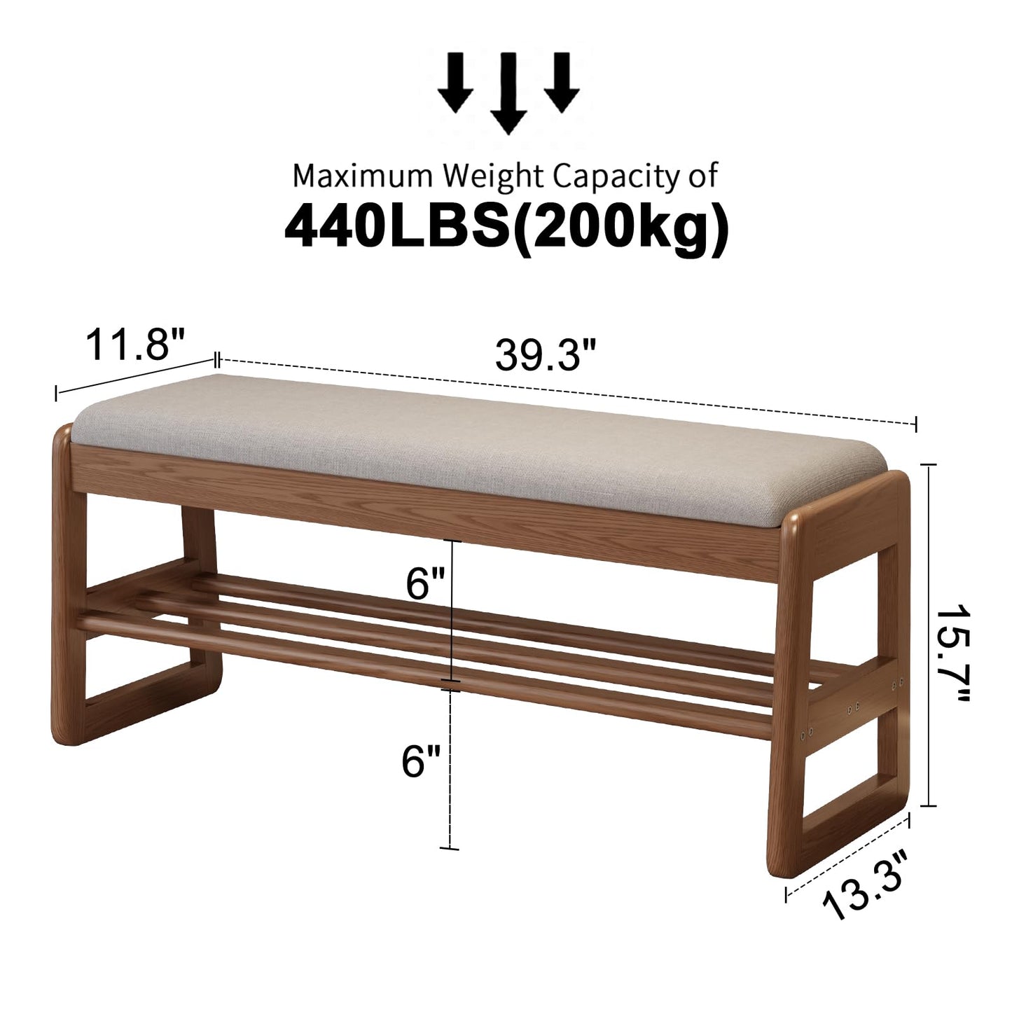AQIMUELE Shoe Rack Bench with Cushion, 2 Tiers Shoe Bench with Flip-Top Storage,Wood Shoe Rack for Entryway,Hallway（Walnut,39.3"）