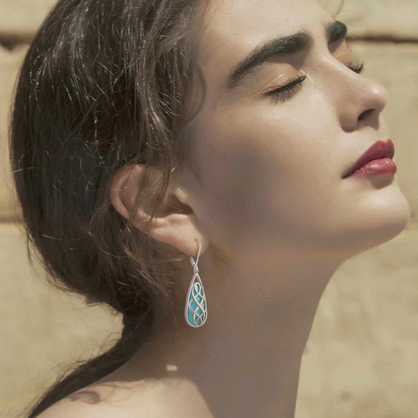 Phyonio Turquoise Earrings for Women, Turquoise Jewelry for Women S925 Sterling Silver Dangle Teardrop Earrings Celtic Design, Boho Jewelry Gift for Friend Lover Mother