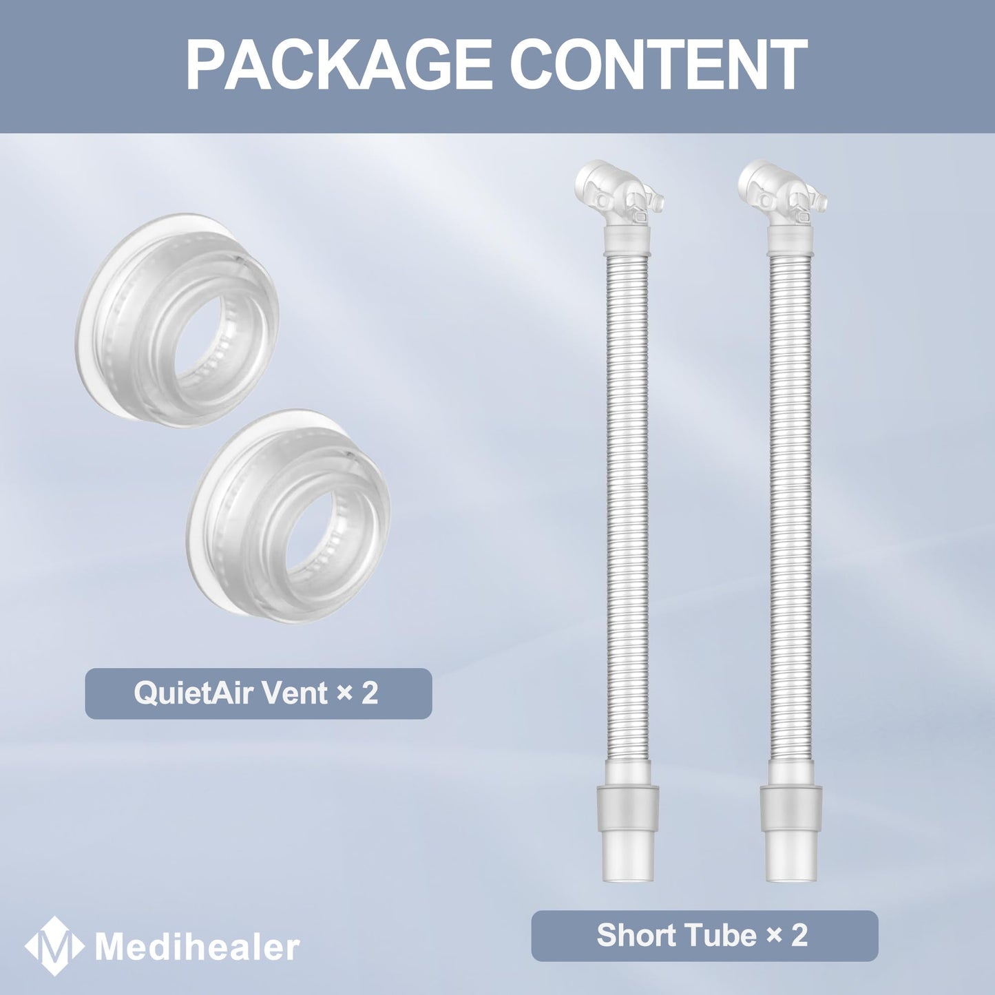 2 Packs QuietAir Elbow Tube for Airfit F40,Including 2 Short Tube 2 Elbow and 2 QuietAir Vent,Great Value CPAP Supplies by Medihealer