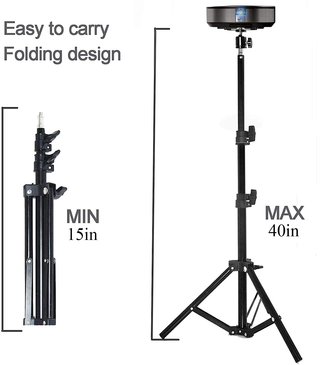 Projector Floor Stand, Portable Tripod Mount - Folding Stand for Projector, Camera, Webcam (18" to 40") - Supports Up to 3lbs (1.5kgs)