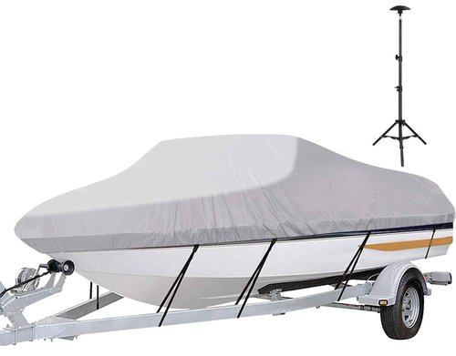 iCOVER Trailerable Boat Cover with Support Pole- 20'-23' Heavy Duty Waterproof Tarp Covers, Fits V-Hull, Fish&Ski, Pro-Style, Fishing, Runabout, Bass Boats, up to 20ft-23ft Long X 100" Wide