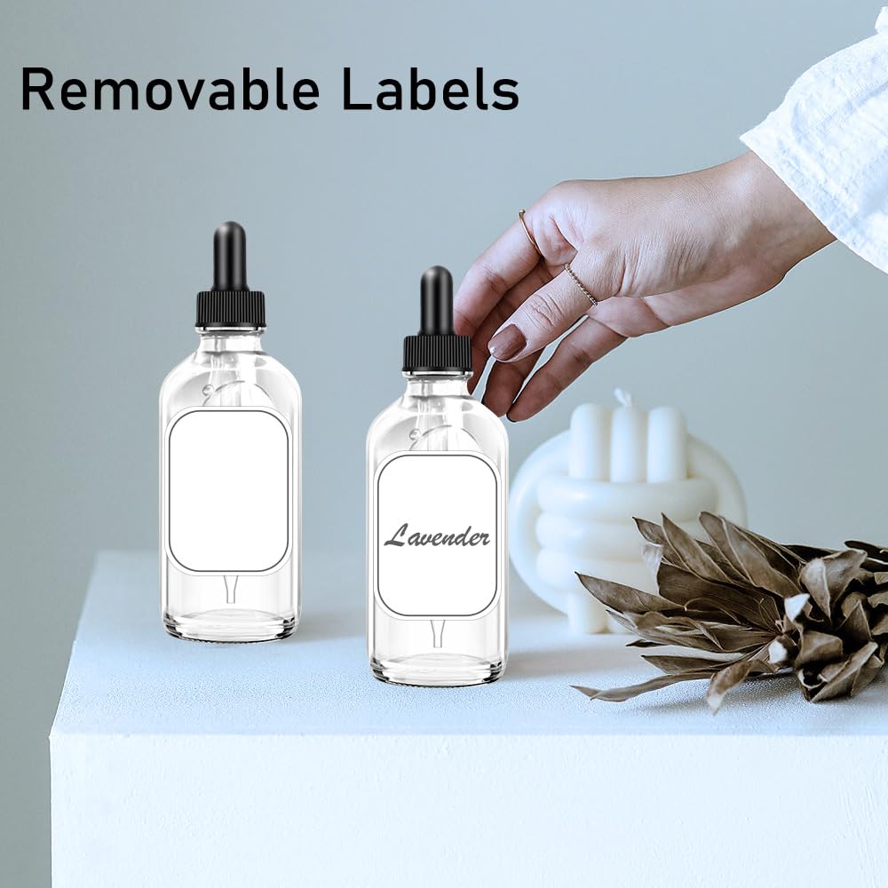 Bumobum Dropper Bottles 4oz, 2 Pack Clear Tinctures Bottle with Dropper for Essential Oils with Funnel, Labels & Pipette, Glass Dropper Bottles for Aromatherapy(Unbreakable Plastic Eye Dropper)
