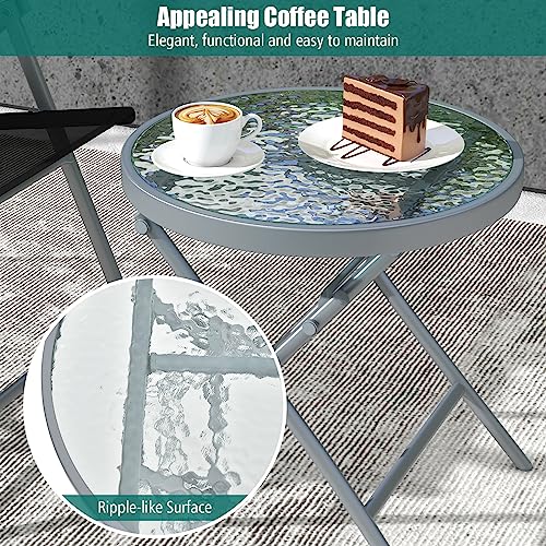 Tangkula 3 Piece Patio Folding Chair Set, Outdoor Metal Conversation Set w/Coffee Table, Extra-Large Seat, Stable Metal Fr...