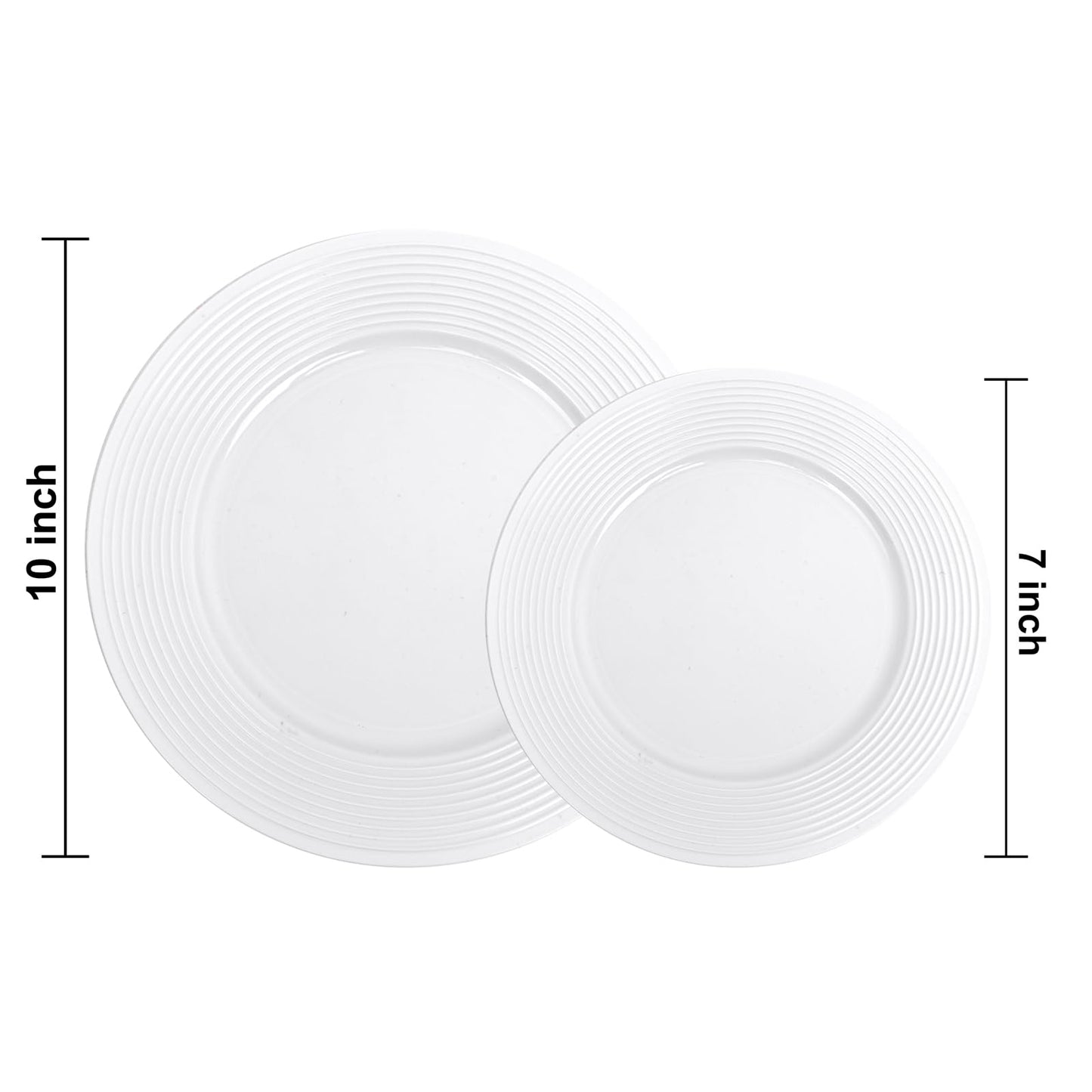 FLOWERCAT 100PCS White Plastic Plates - Heavy Duty Plastic Plates Disposable-Straw hat plates for Summer party &Wedding - Serve for 50guests party(10inch & 7inch)(White)