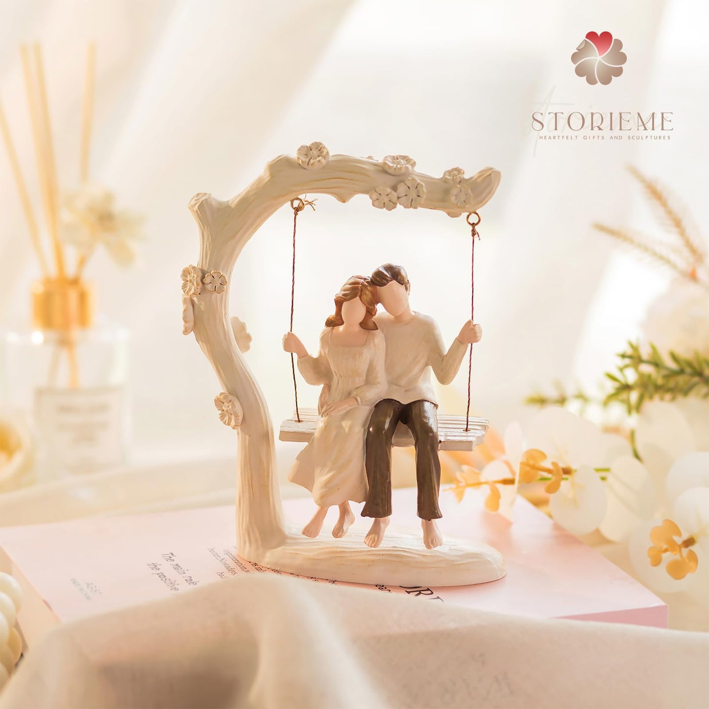 Storieme Anniversary Couple Gifts Figurine - Romantic in Love Statue Engagement Wedding Valentines Day Birthday Gitft for Her Girlfriend Wife Parents