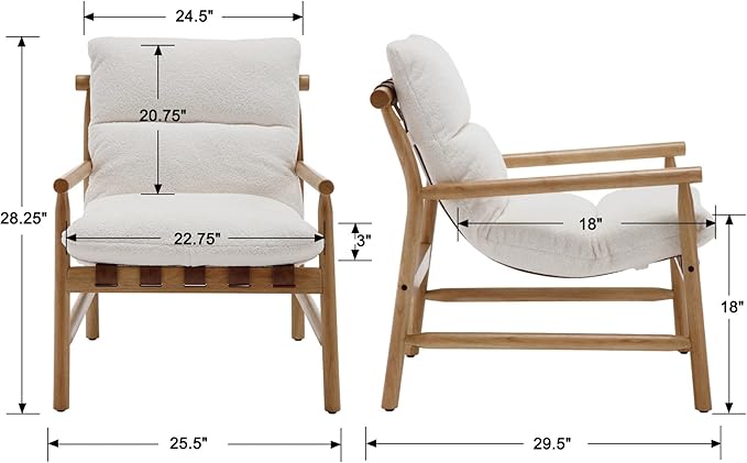 White Sherpa Accent Chair Mid Century Modern Living Room Chairs Comfy Arm Chair w/Solid Wood Legs Boucle Upholstered Lounge Side Chair for Bedroom/Reading/Sofa/Bedside