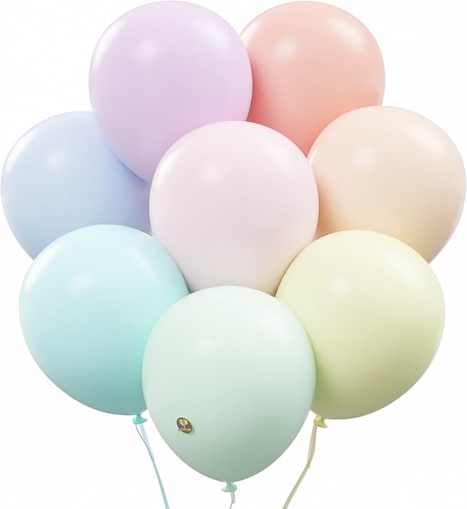 AFTERLOON® Biodegradable Balloons 24 pcs Pastel Assorted 10 Inch, Matte Color Thickened Extra Strong Natural Latex Helium ...