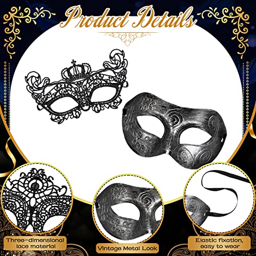 Liliful 30 Pcs Couple Masquerade Mask for Women Men Black Lace Antique Venetian Mask for Carnival Cosplay Christmas Party ...