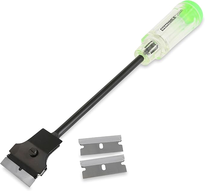 OEMTOOLS 25500 Razor Blade Scraper Tool With Extended Sure-Grip Handle, Glass, Paint, Sticker Scraper And Electric Stove Top Cleaner Tool, 11.5" Long Reach, Includes Razor Blades
