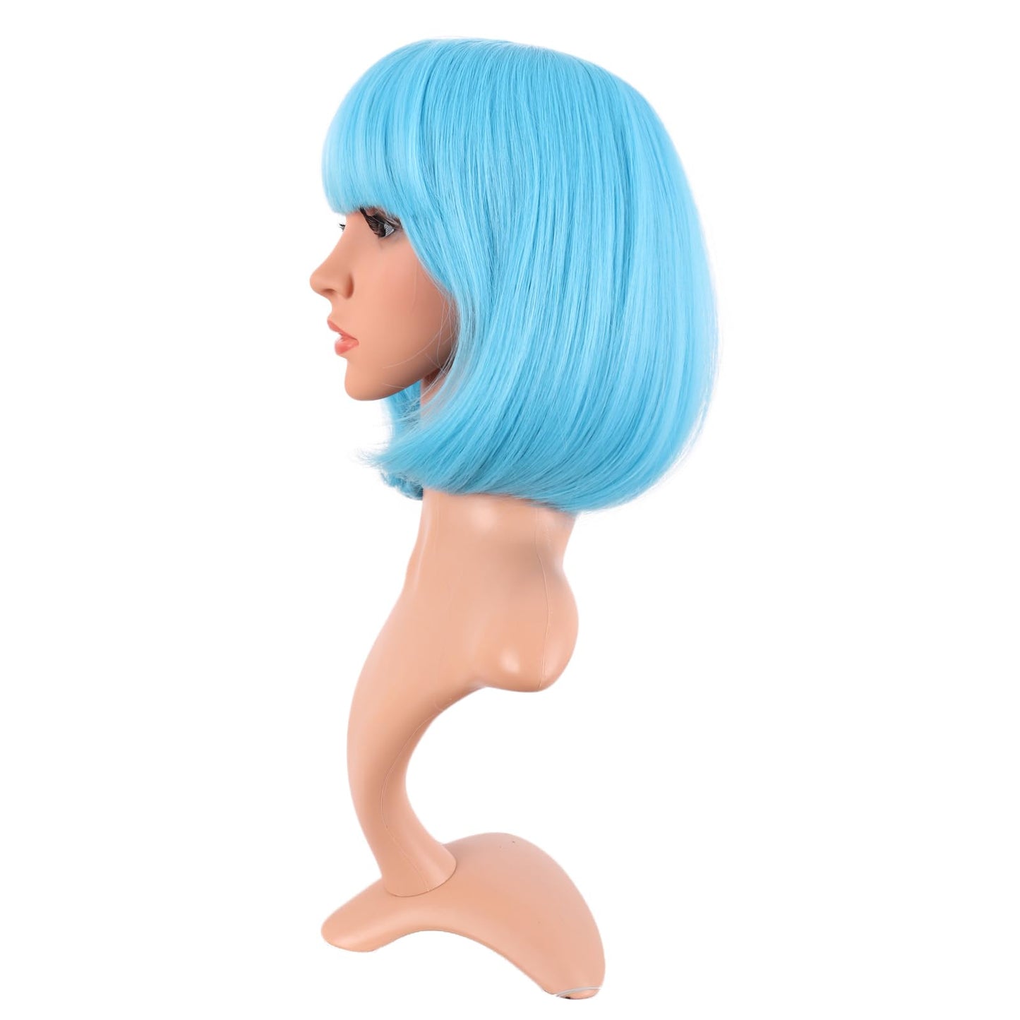 MapofBeauty 12 Inch /30 cm Fashion Lady Short Straight Synthetic Flat Bangs Bob Wig (Light Blue)