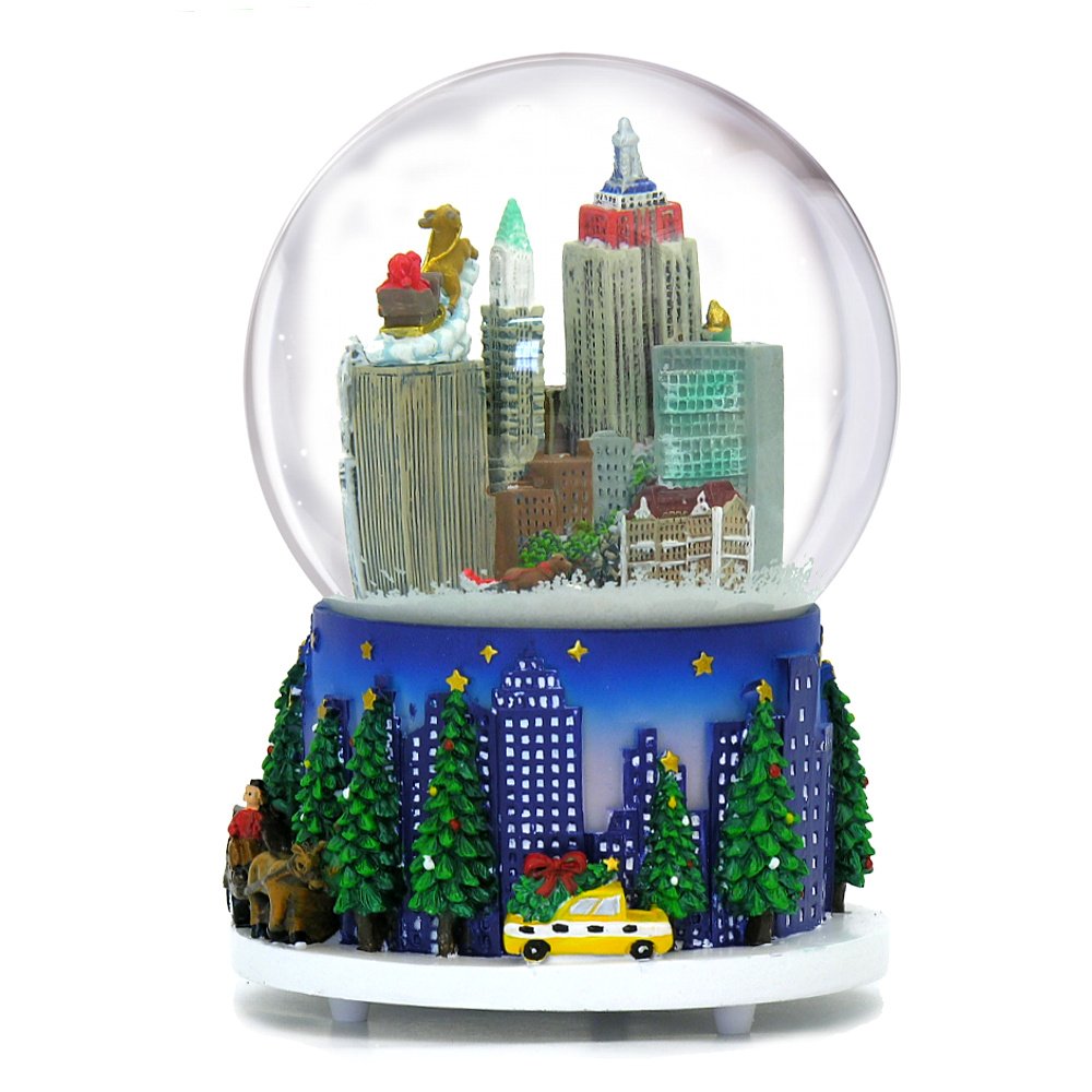 Musical New York City Christmas Snow Globe Rockefeller Center Skyline NYC Snow Globes