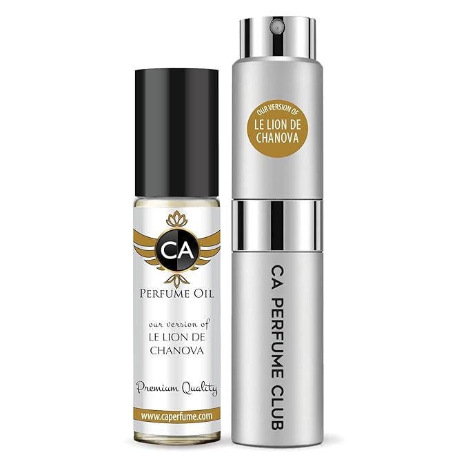 CA Perfume Duo Impression of Le Lion De Chanova For Women And Men Perfume Layering Set Long Lasting Travel Size EDP + Body Oil Roll-On Bottle 0.27 Fl Oz+0.33 Fl Oz