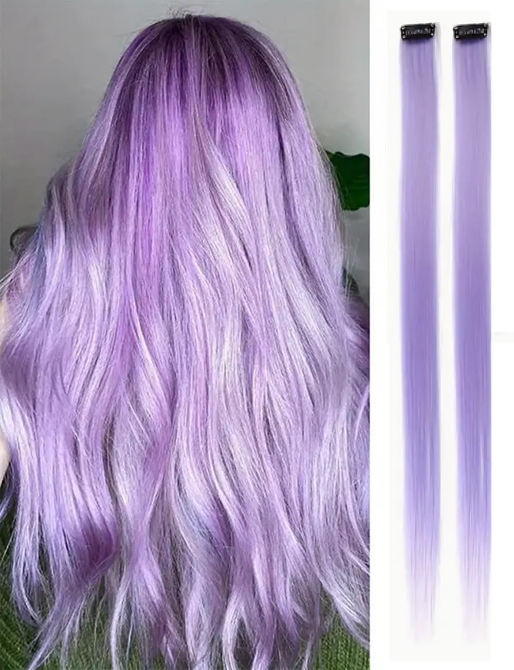 Clip In Colorful Long Hair Extension Hair Highlights Hair Streaks (Lavender - Straight - 2 PCS)