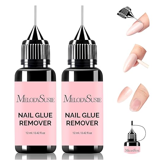 MelodySusie 2PCS Nail Glue Remover for Press on Nails, Acetone Free Nail Polish Remover Multi-Functional Liquid for Removing Glue from Nail Tips Full Cover Nails for Home and Salon Use