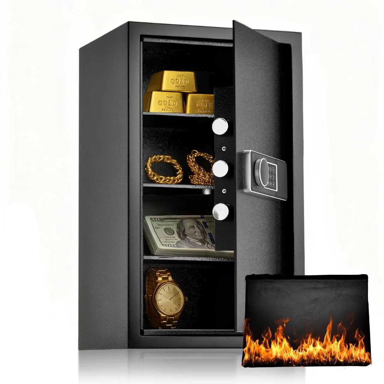 KPASAFE Large Safes, Security Safe Box with Fireproof Bag, Digital Keypad, Spare Keys and Alarm System, Security Anti-Theft Design for Valuables, Document