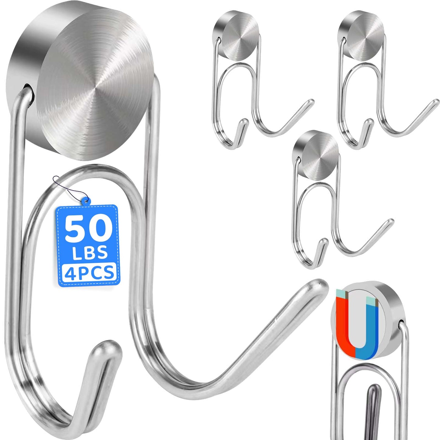 Buelkmag Magnetic Hooks 50Lbs+ 2026 Cruise Essentials Magnet Hook Heavy Duty Magnets Swivel Hanging Hooks for Refrigerator Grill Toolbox Cabins Outdoor 4 Pack（Silver）