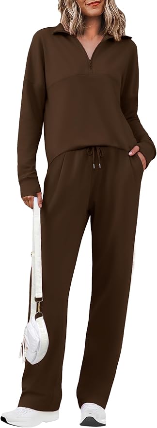 Totatuit Womens Sweatsuits 2 piece Set Lapel Half Zip Lightweight Sweatshirts and Wide Leg Pants Tracksuit Lounge Sets