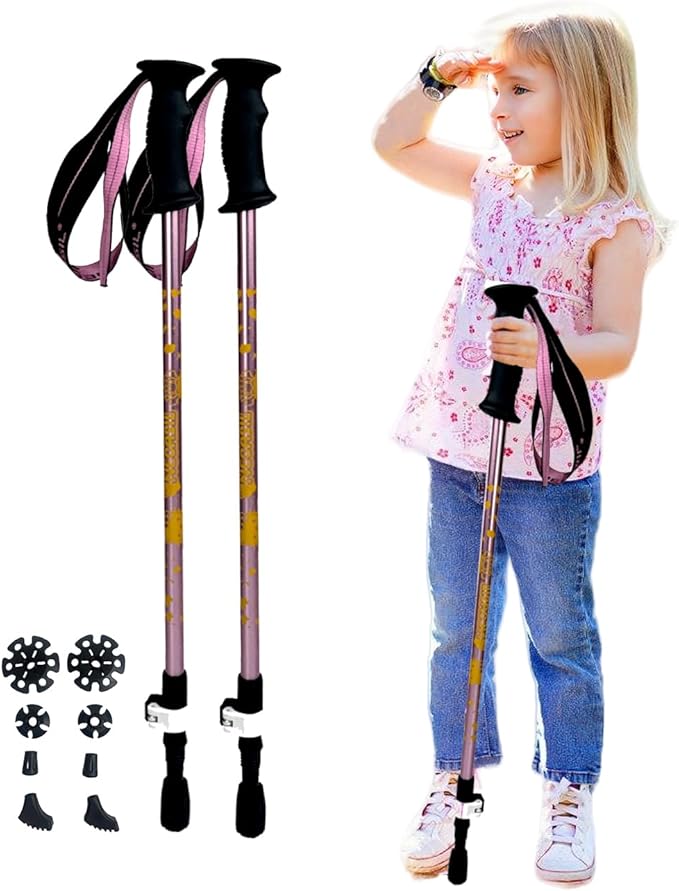 ALYEEPLOR Kids Hiking Poles, 2PCS Todder Collapsible Trekking Poles for Hiking, Ski, Outdoor Activities, Todder Hiking Ess...