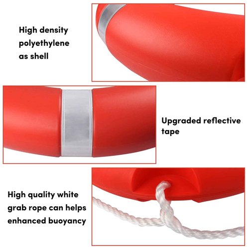 Life Ring, 28" Boat Safety Throw Rings, Life Preserver Ring with 98.5 FT Floating Rescue Rope