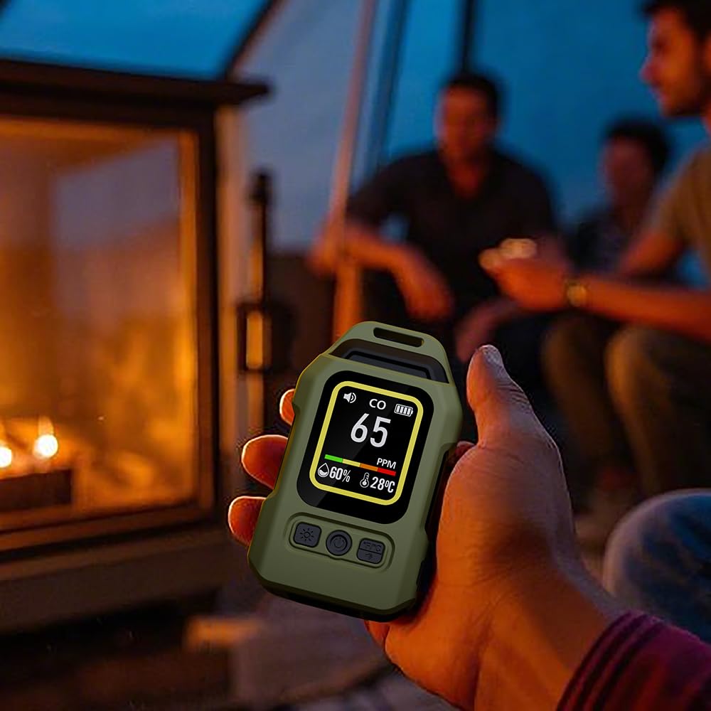 Portable 3-in-1 CO Detector with Audible & Visual Alarm, 300H Standby Battery, for Travel, Camping, Car, Hotel, RV - Essential for Travelers and Campers (Black)