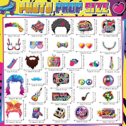 80s Photo Booth Props, Tumwisk 30PCS 80s Party Decorations, Back to 1980s Birthday Photo Booth Props，Funny Selfie Props fo...