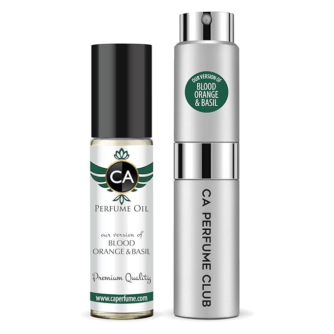 CA Perfume Duo Impression of Blood Orange & Basil For Women And Men Perfume Layering Set Long Lasting Travel Size EDP + Body Oil Roll-On Bottle 0.27 Fl Oz+0.33 Fl Oz