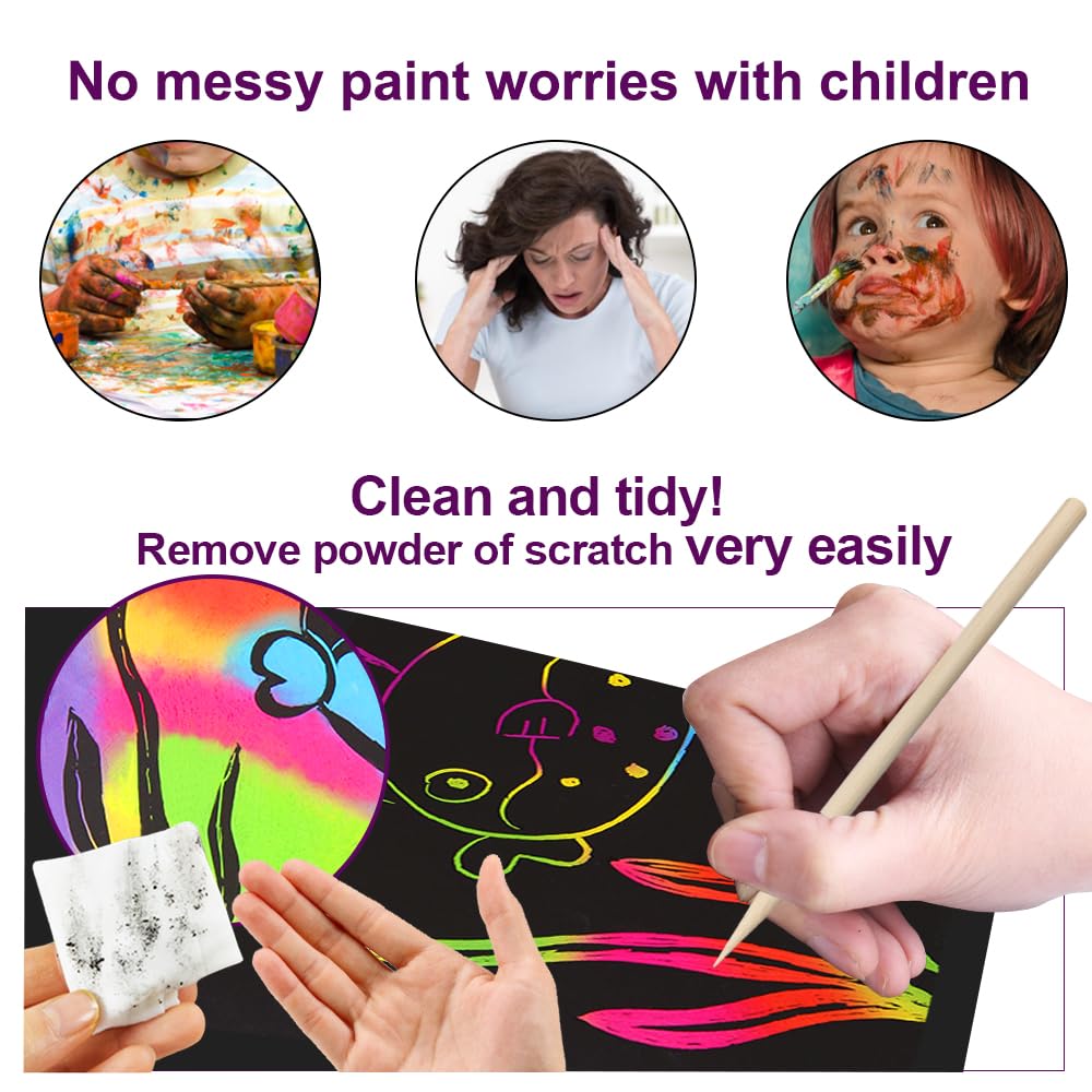 FUNNYB&G Rainbow Scratch Paper Art for Kids - 100 Pcs Magic Rainbow Scratch Paper Off Set Scratch Easter Crafts Arts Supplies Kits Pads Sheets for Party Games Halloween Christmas Birthday Gifts