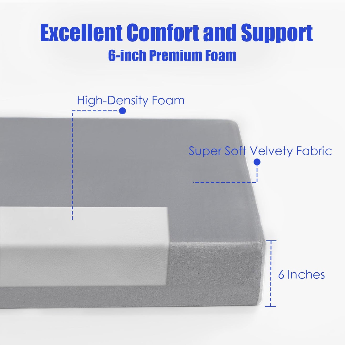 MeMoreCool Foldable Futon Chair Bed Sleeper for Adults, Single Folding Mattress 6 Inch, Fold Out Couch Bed with Pillow, Convertible Foam Floor Sofa Sleeping Tri Fold Mattress Chair (Grey)