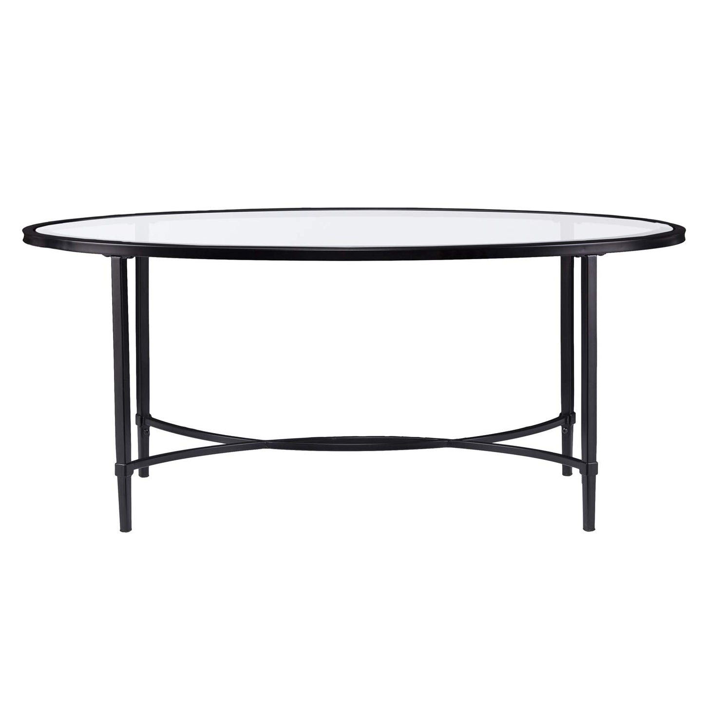 SEI Furniture Quinton Metal/Glass Oval Cocktail Table - Black, 45 in x 25 in x 19 in