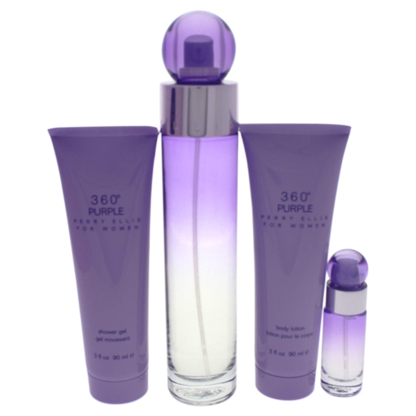 Perry Ellis 360 Purple 4 Piece EDP Spray/Body Lotion/Shower Gel Gift Set for Women