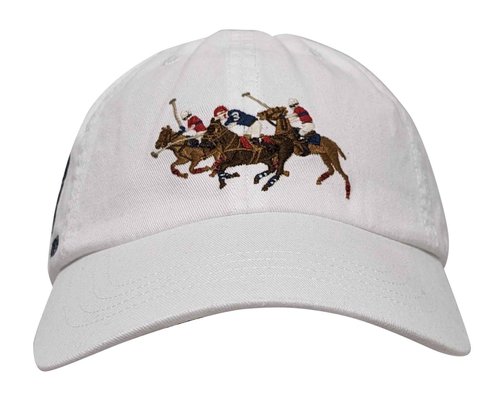 POLO RALPH LAUREN Men`s Embroidered Chino Baseball Cap with Leather Strap (White (Polo Players), One Size)