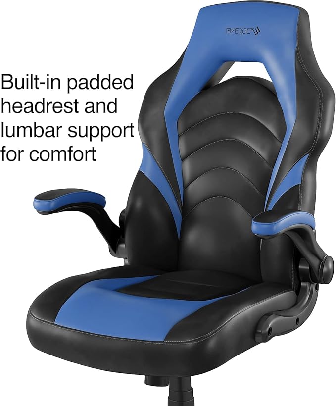 STAPLES Emerge Vortex Bonded Leather Gaming Chair, Black and Blue, 2/Pack (58293-CCVS)