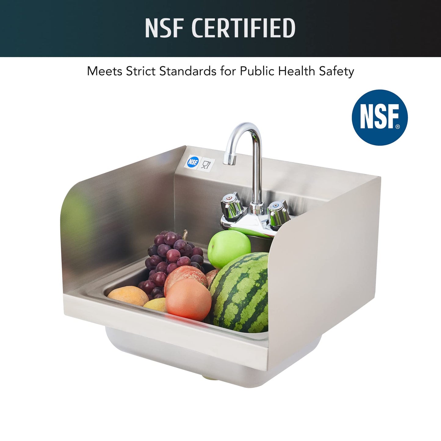 WILPREP Commercial Hand Sink, NSF Stainless Steel Sink Commercial Utility Sink with Gooseneck Faucet and Strainer, 17x15 Inch Wall Mount Kitchen Sink for Restaurant Bar RV Bathroom Laundry Room