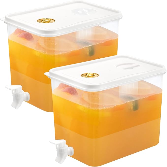 2 PCS 2 Gallon Fridge Beverage Drink Dispenser with Spigot Leak Proof Lids Filter Screen Juice Container Sealed Plastic Le...
