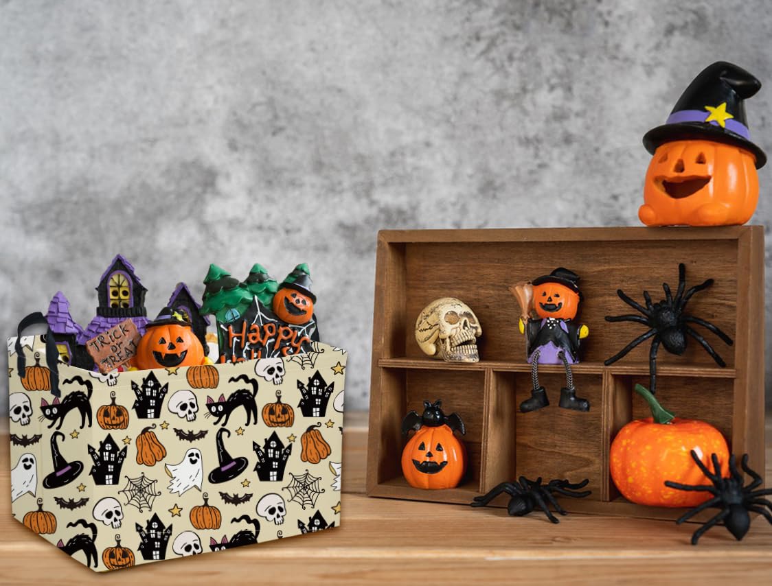 DDBASKET Halloween Basket Pumpkin Baskets Trick or Treat Basket Rectangular Toy Storage Bin for Halloweens Parties(Horror Halloween)