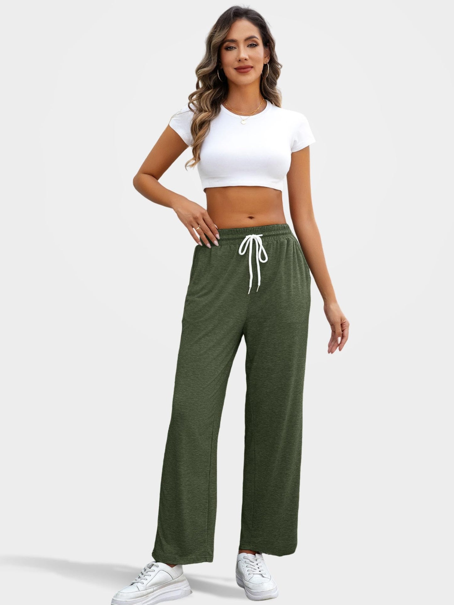 YGOODM Women's Casual Pants 3 Pack - High Waist Wide Leg Bottoms Drawstring Summer Pants with Pockets