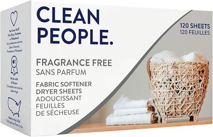 The Clean People Fabric Softener Sheets - Dryer Sheets - Softens & Removes Static Cling - Vegan Laundry Softener, Fragrance Free - Unscented, 120 Pack