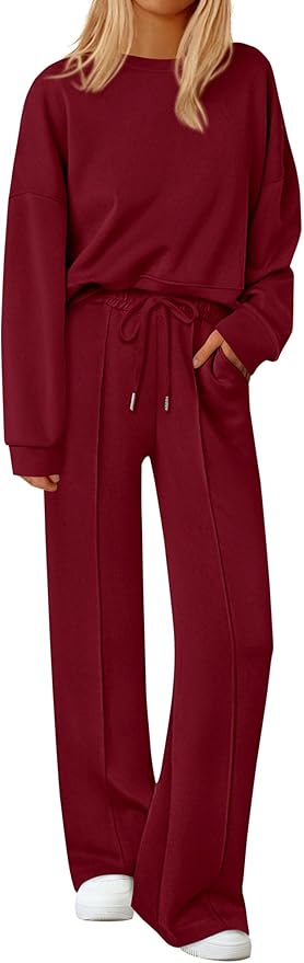 PRETTYGARDEN 2 Piece Sets For Women Fall Trendy Long Sleeve Sweatshirt Wide Leg Pants Loungewear Set Matching Sweatsuit