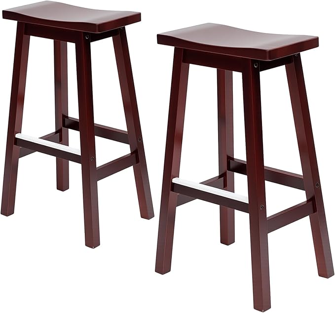 PayLessHere Bar Stools Set of 2, Saddle Stools 30 Inch Heigh, Bar Chairs Seat with Footrests and Industrial, Kitchen Counter Stools for Restaurant, Bistro Bar and Home Dining