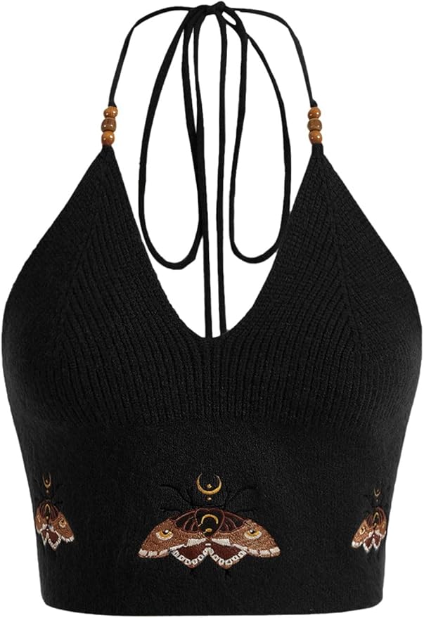 Verdusa Women's Going Out Tops Y2k Gothic Clothes Crochet Halter Top Western Boho Cowgirl Outfits