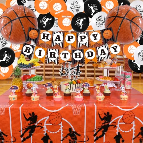 Basketball Birthday Party Decorations - Basketball Party Decorations Include Balloon Arch Kit Banner Cake Topper Backdrop ...