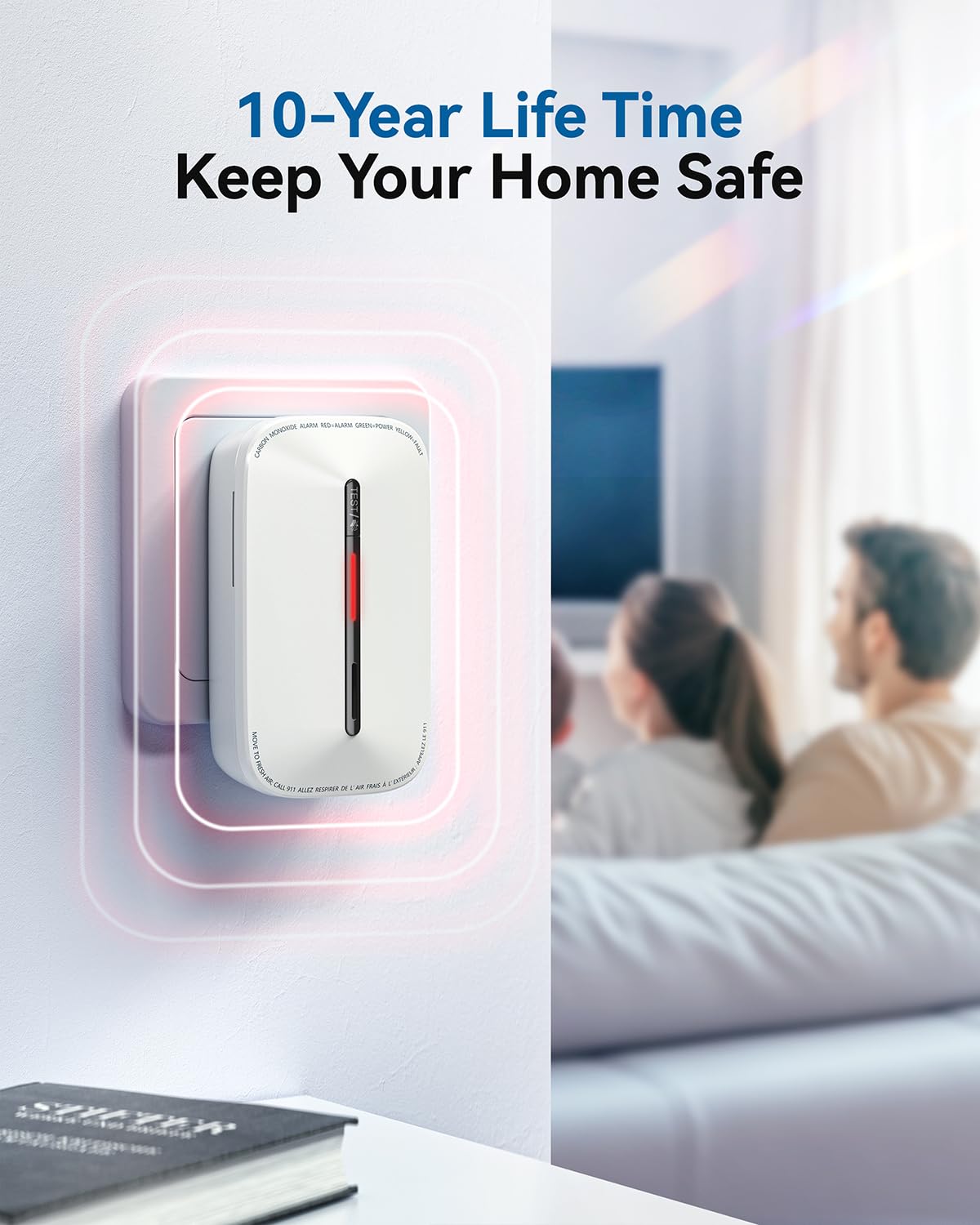 SITERWELL Plug in Carbon Monoxide Detector 10 Year Battery, CO Alarm Detector with Electrochemical Sensor and Sound Warning, AC Powered Portable Carbon Monoxide Detector for Home Office Travel,4-Pack