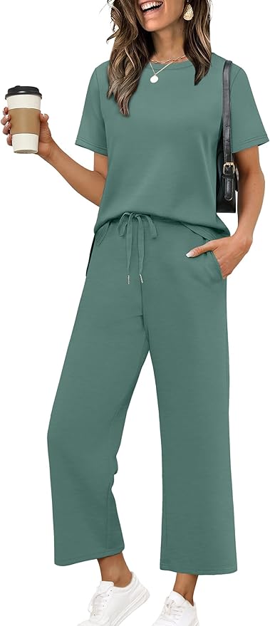 XIEERDUO Women's Side Slit Lounge Sets 2026 Fashion 2 Piece Travel Outfits Cozy Loungewear Wide Leg Tracksuits S-3XL