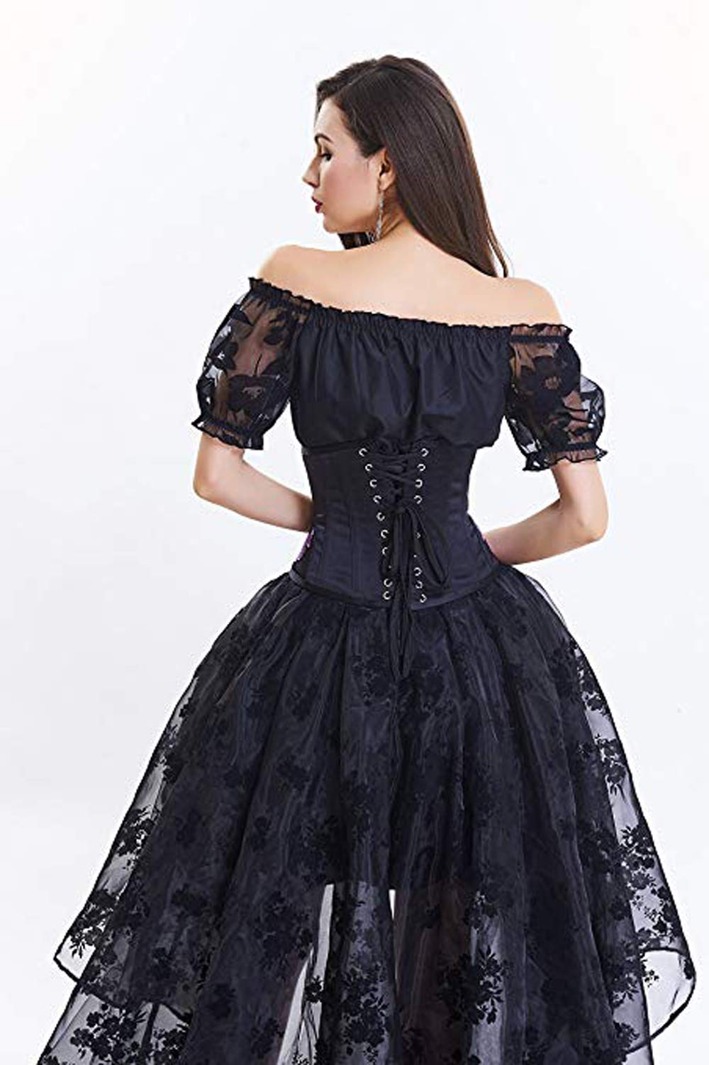 COSWE Women's Black Floral Lace Asymmetrical Victoria Gothic Long Maxi Skirt Party