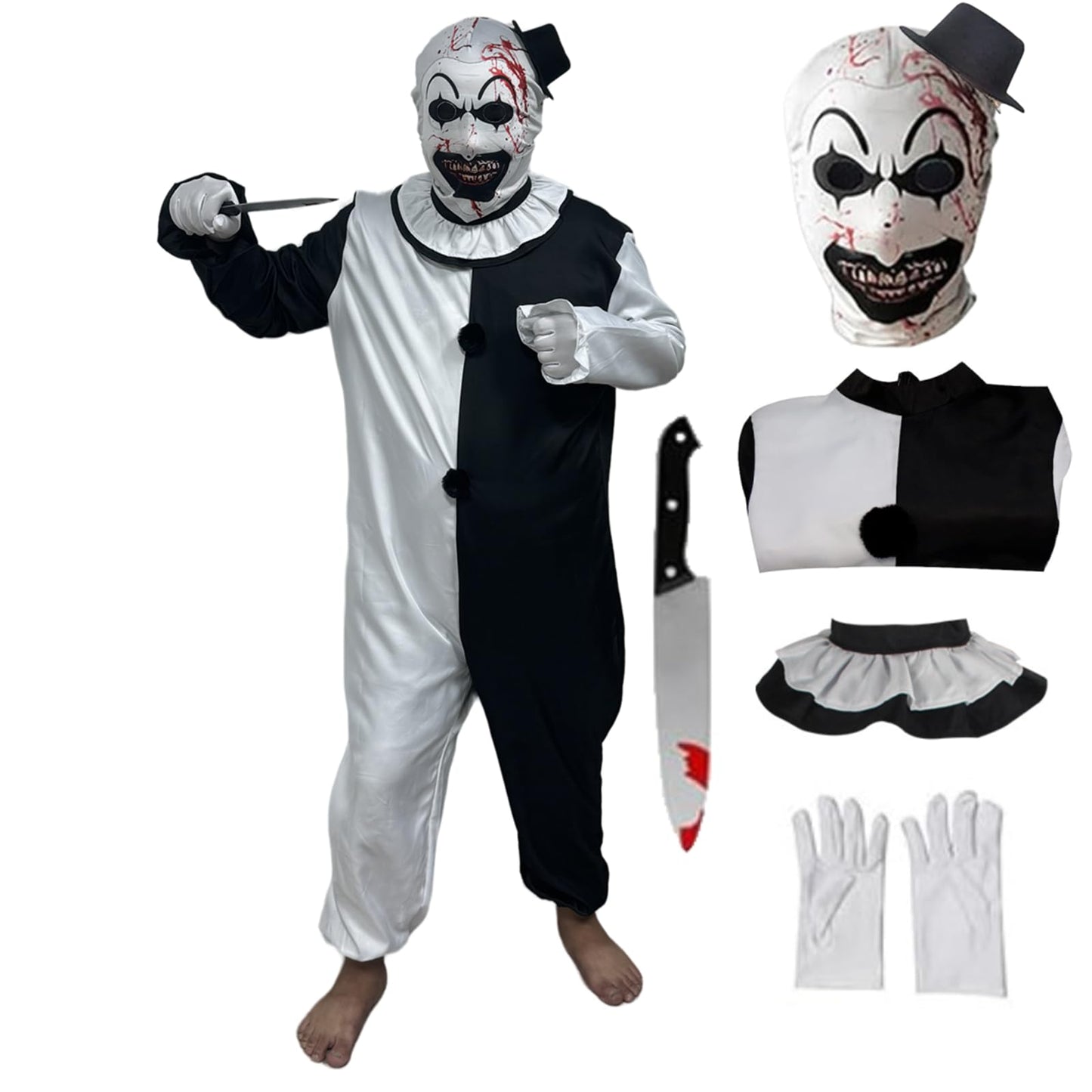 Generic Art the Clown Costume Clown Jumpsuit Men Women Outfit Black White Bodysuit Full Set Halloween Costume With Mask, Large